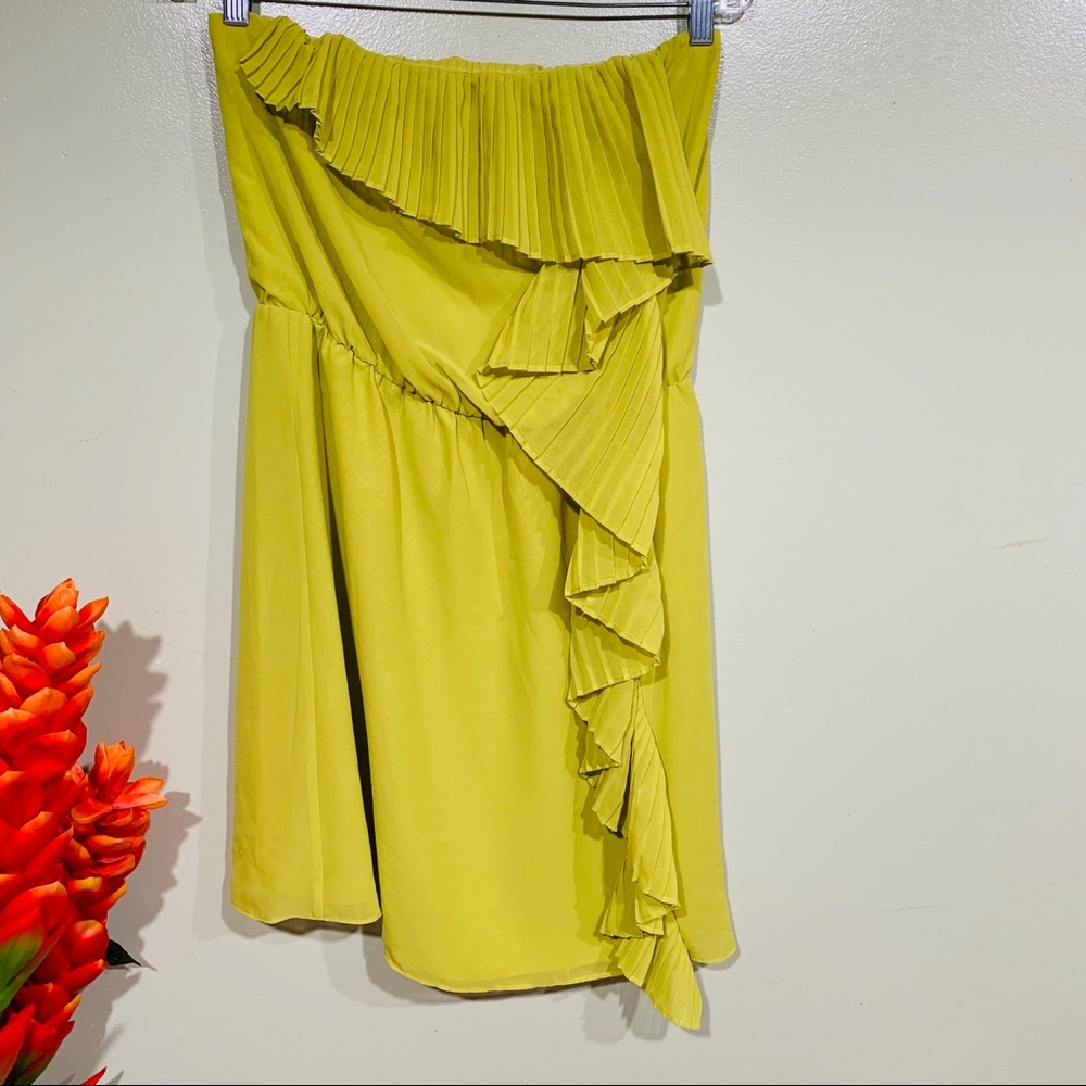 Bcbgeneration Ruffled Strapless Yellow Green - image 2